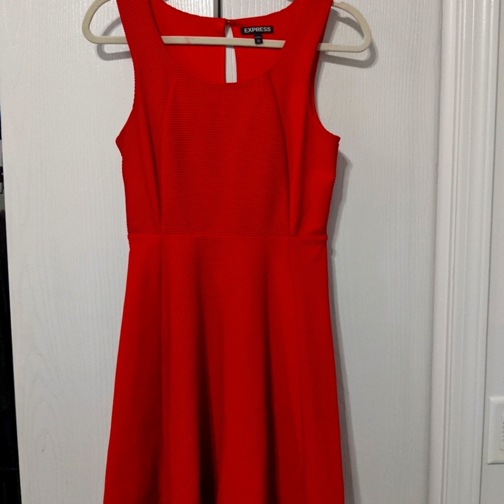 Red Ribbed Dress - Express